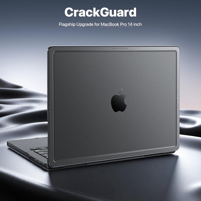 soonjet ترقية CrackGuard لحافظة MacBook Pro مقاس 14 بوصة M5 M4 M3 M2 M1 Pro/Max 2025 2024-2021 [تقنية مضادة للتشقق] [تناسب سلس] غلاف واقي من الصلب الصلب للكمبيوتر المحمول - رمادي فضائي شفاف - Image 2